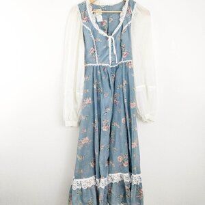 Gunne Sax Blue Floral Peasant Sleeve Midi Dress 9